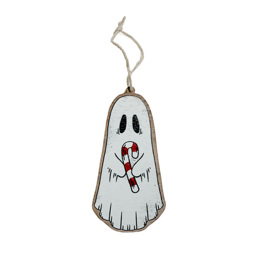 Candy Cane Ghost Ornament