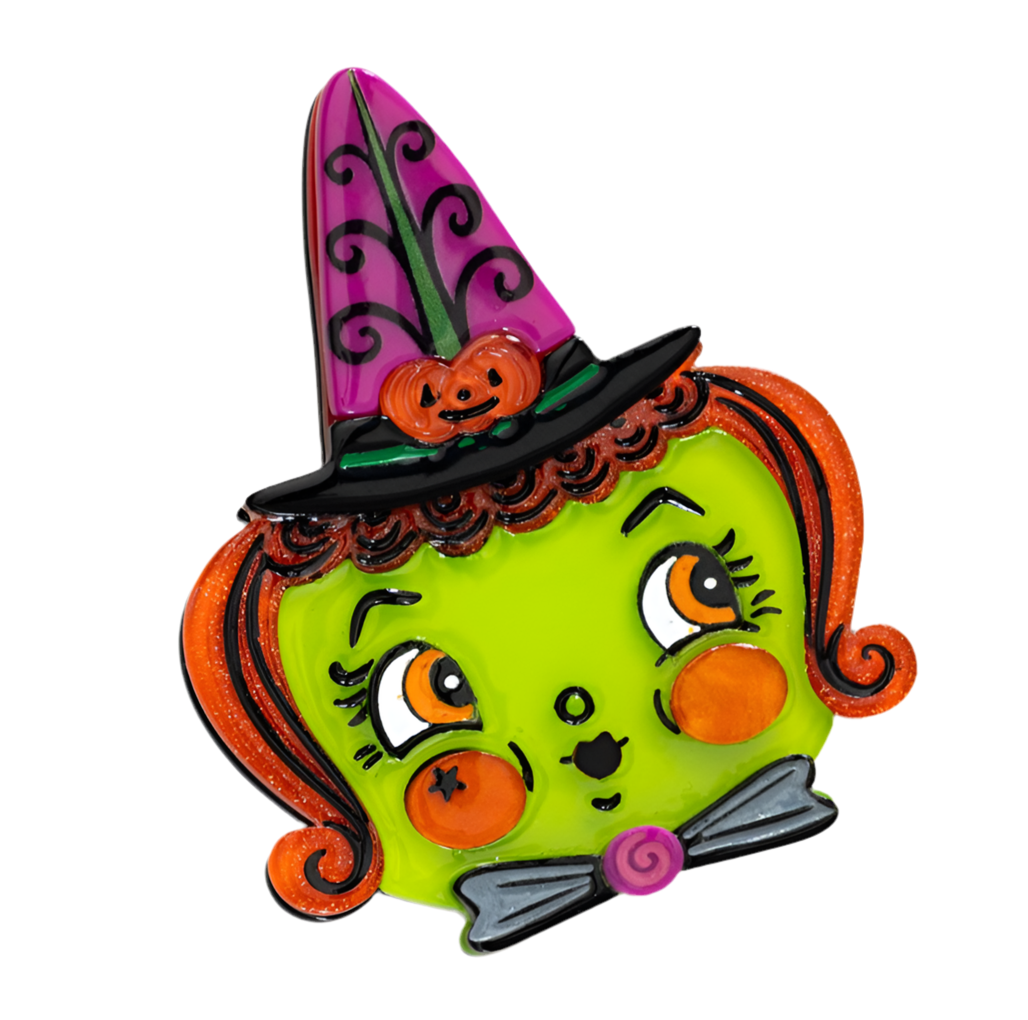 Hagatha Witch Brooch by Lipstick & Chrome — Vintage Halloween Witch Acrylic Pin