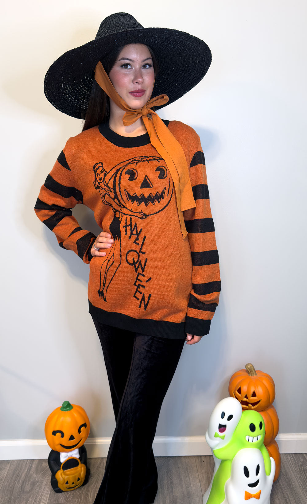 All Hallows Eve Vintage Halloween Pinup Unisex Crew Neck Sweater