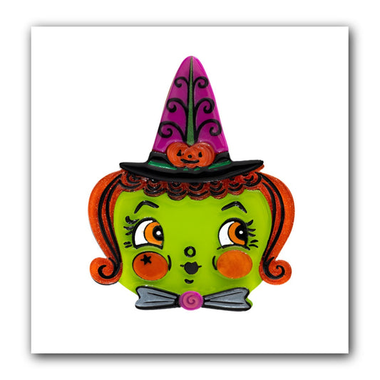 Hagatha Witch Brooch by Lipstick & Chrome — Vintage Halloween Witch Acrylic Pin
