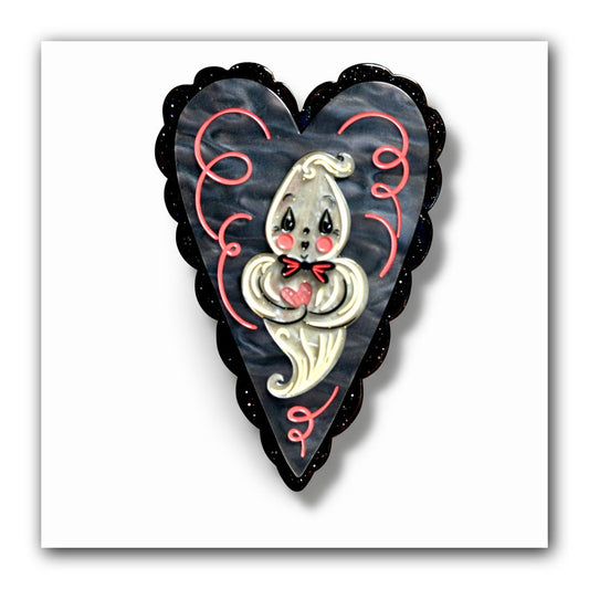 Haunted Heart Brooch by Johanna Parker x Lipstick & Chrome — Folk Art Valloween Ghost Pin