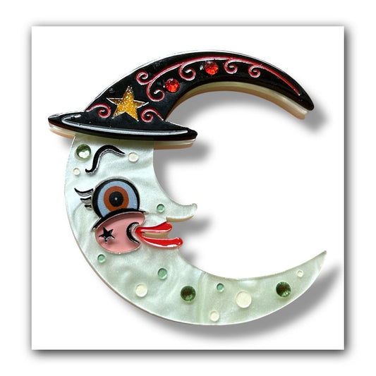 Witchy Crescent Moonhilda Brooch by Johanna Parker x Lipstick & Chrome — Folk Art Moon Witch Pin