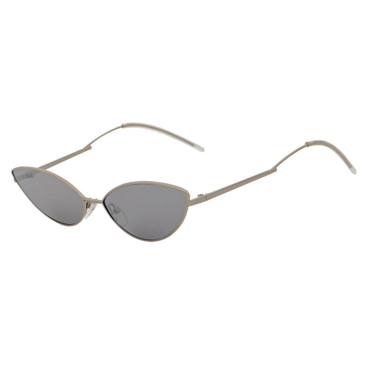 MINX - Slim Metal Small Cat Eye Silver Sunglasses Silver Mirror