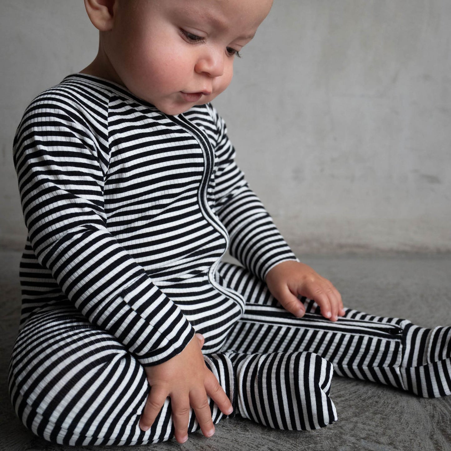 Midnight Stripe | Ribbed Bamboo Zip Romper