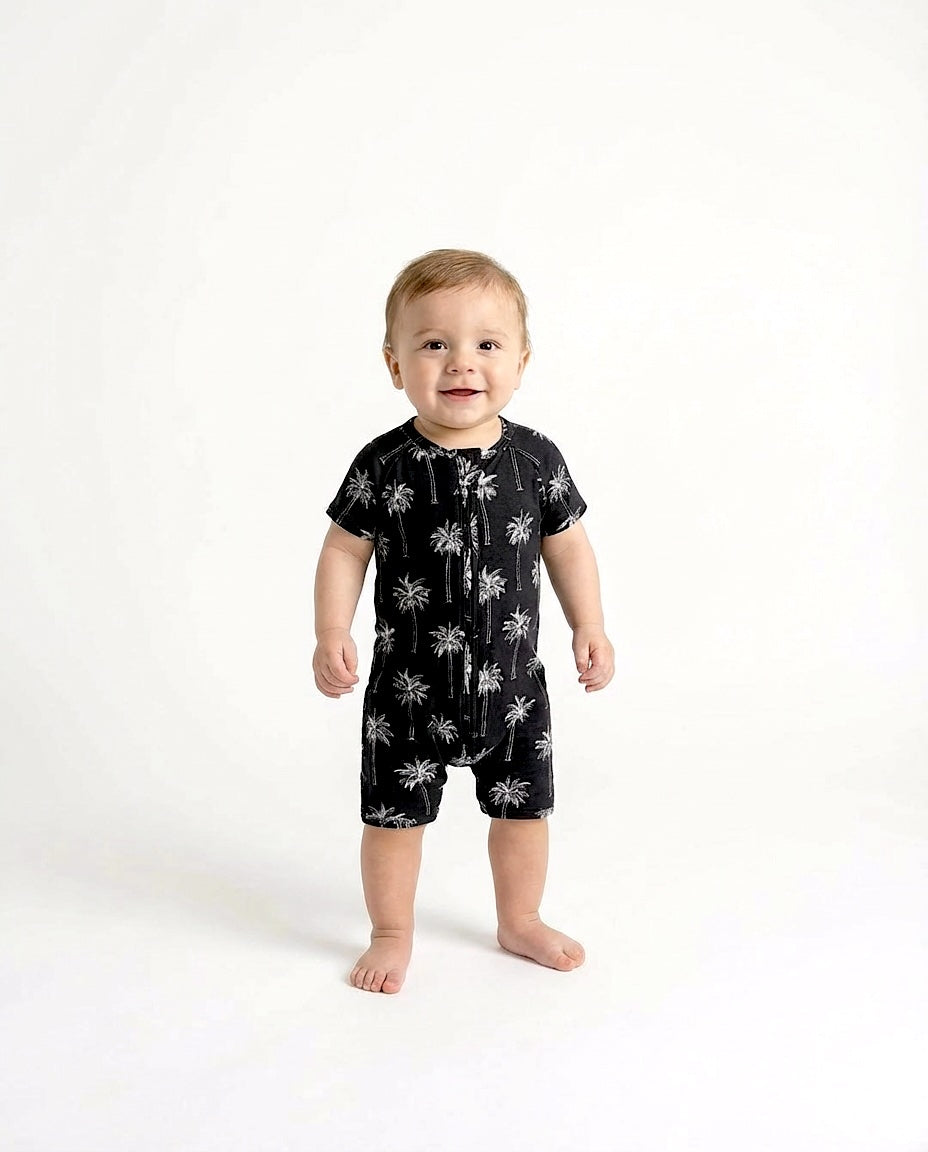Bamboo Shorty Romper  | Palm Style Black