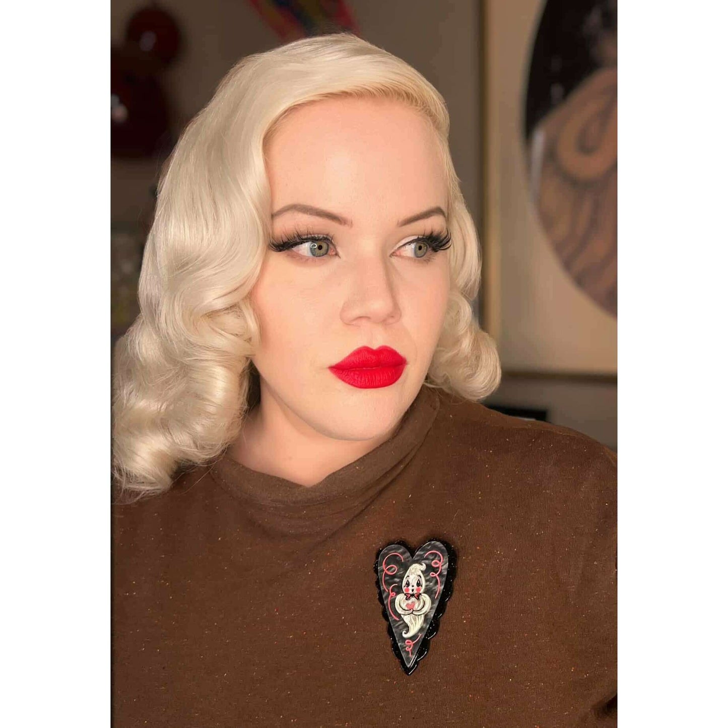 Haunted Heart Brooch by Johanna Parker x Lipstick & Chrome — Folk Art Valloween Ghost Pin