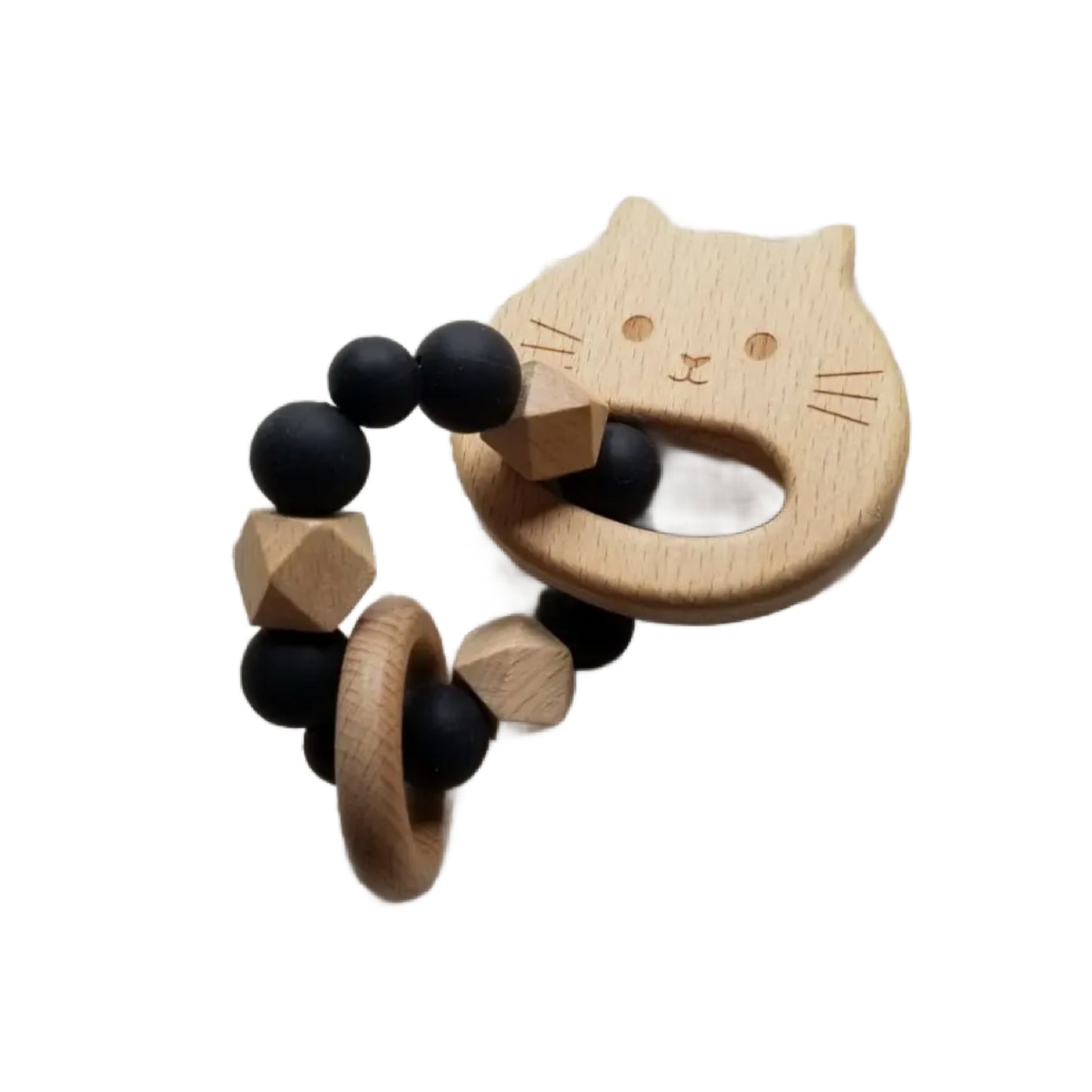 Cat Wooden Teether Silicone Ring