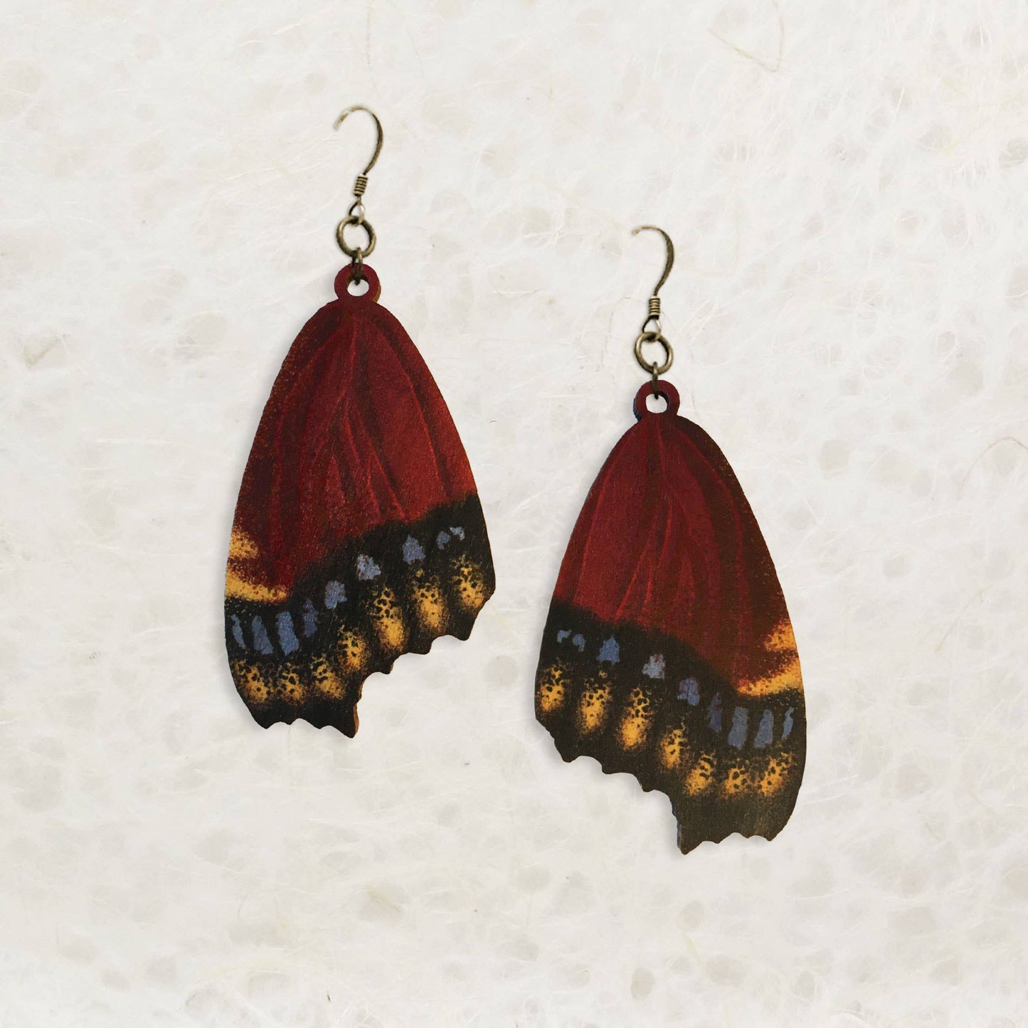 Mourning Cloak Butterfly Wooden Earrings