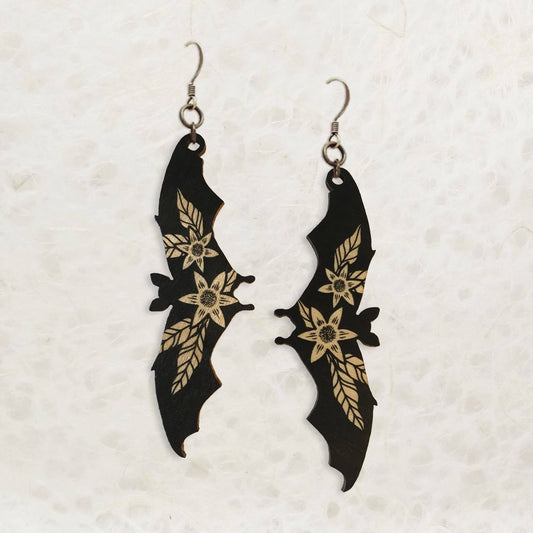 Boucles d'oreilles en bois chauve-souris 